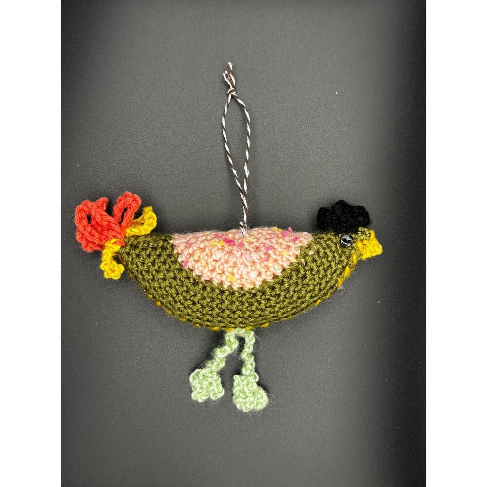 Handmade Crochet Chicken Ornament: Bird Hanging Home Decor
